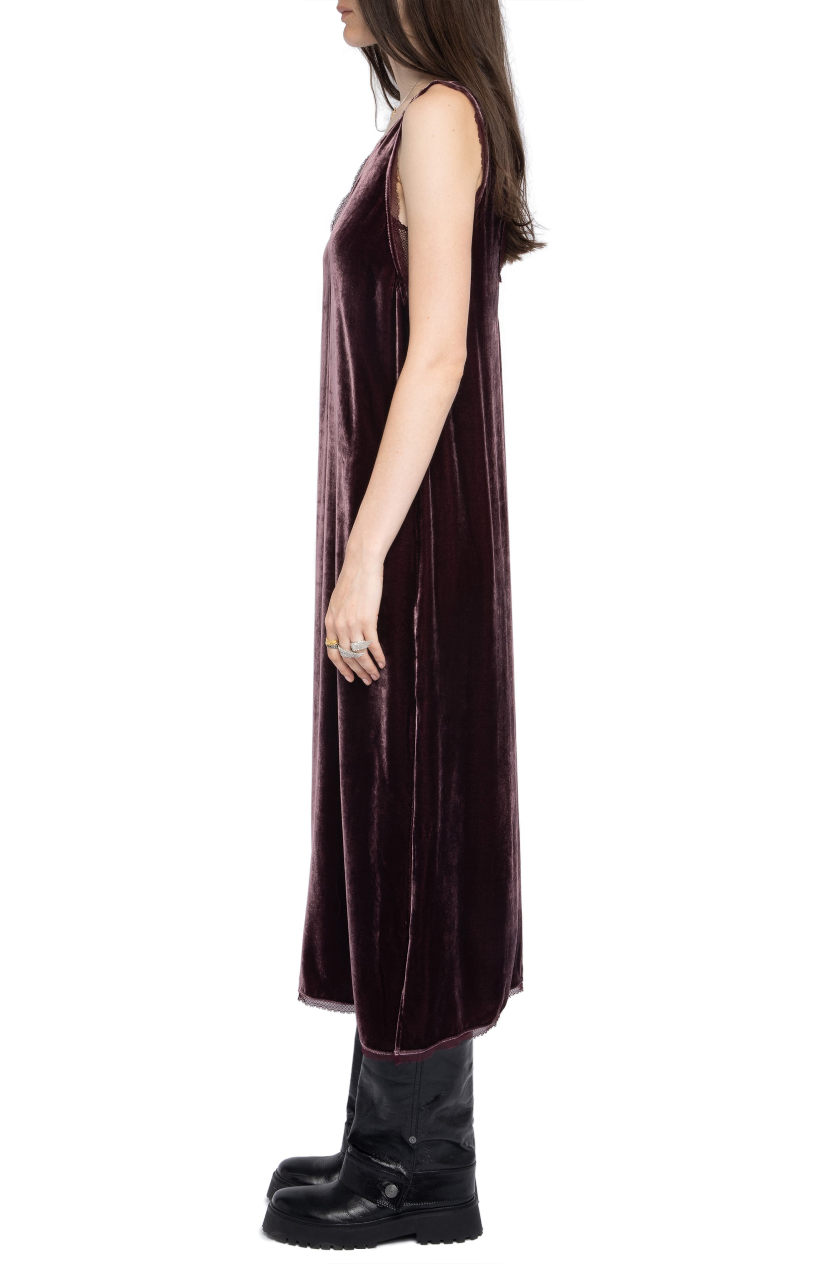 Zadig & Voltaire Renozo Lace & Velvet Sleeveless Dress in Burgundy at Nordstrom - 3