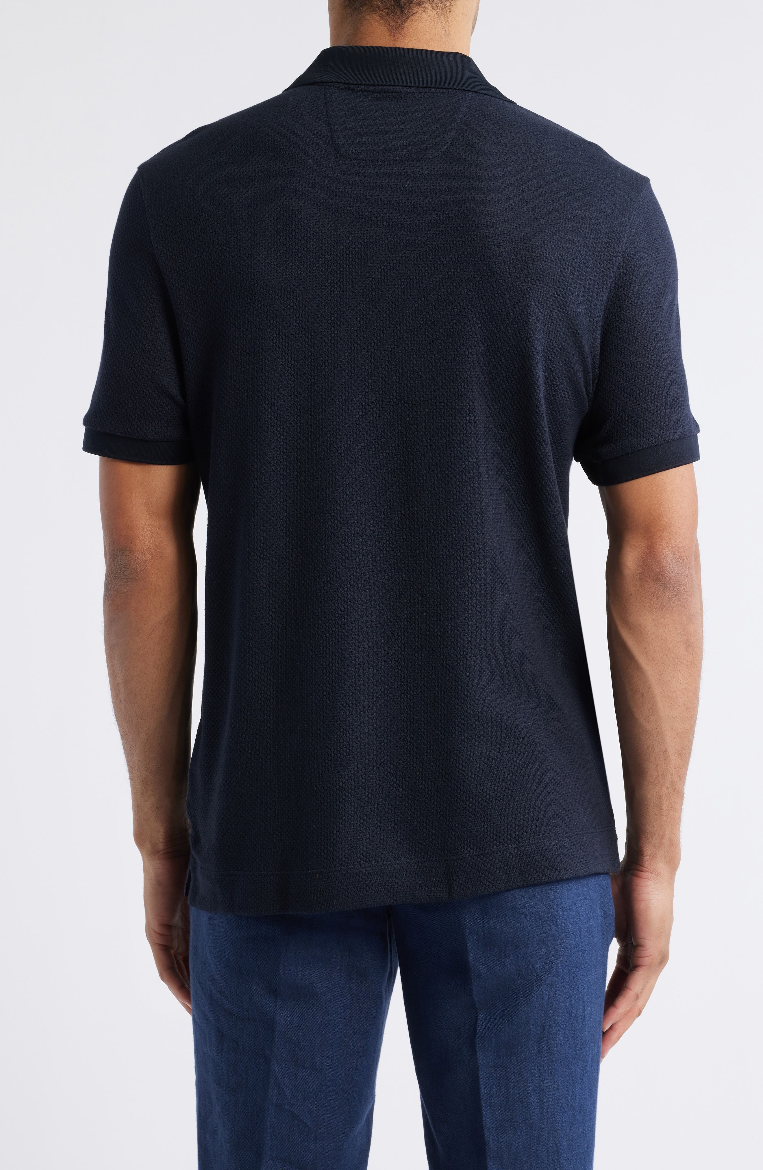 BOSS Parson Cotton & Silk Polo in Dark Blue at Nordstrom - 2