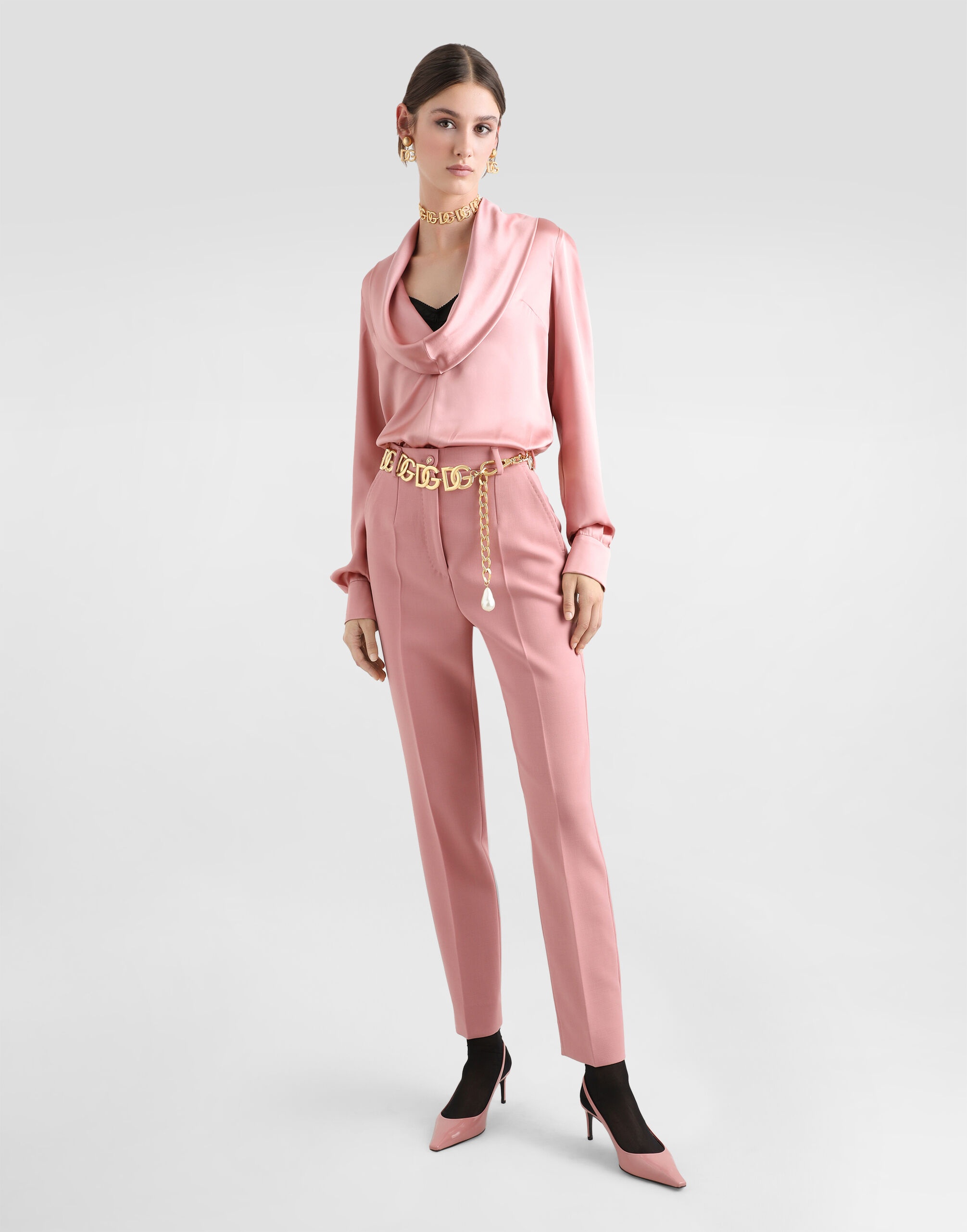 Silk satin blouse with shawl neck - 2