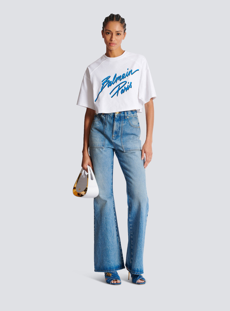 Balmain Cropped T-shirt with flocked Balmain Letter logo outlook