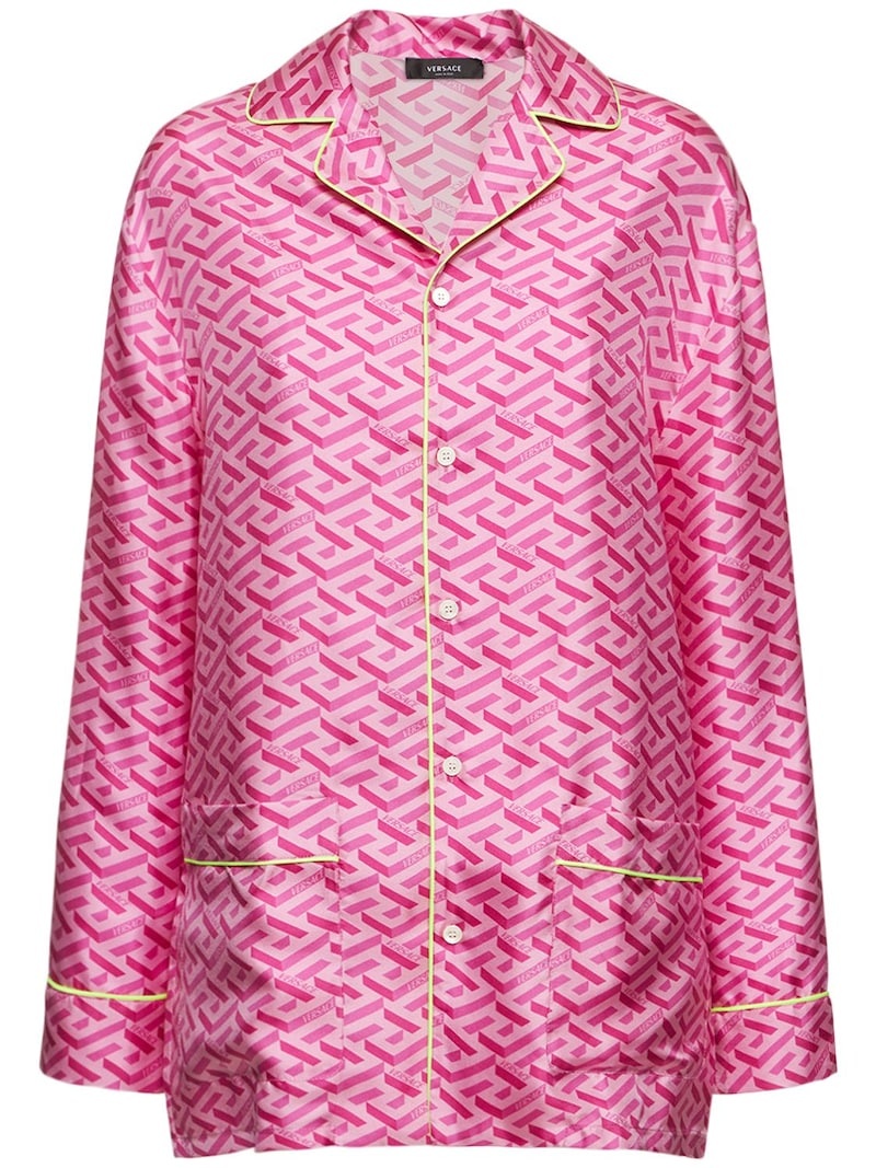 Monogram print silk twill pajama shirt - 1