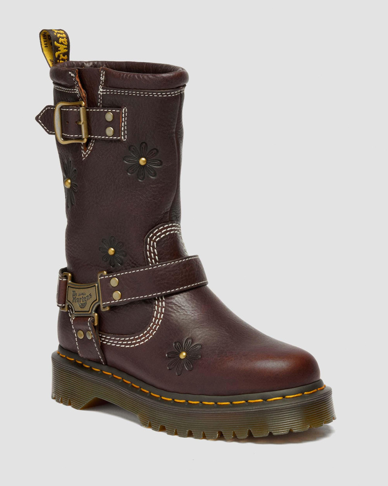 Anistone Hi Flower Grizzly Leather Biker Boots 5