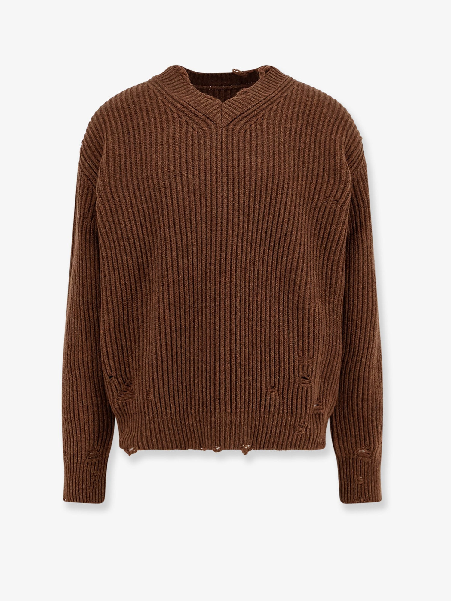 WOOL BLEND SWEATER WITH DISTRESSED EFFECT - 1