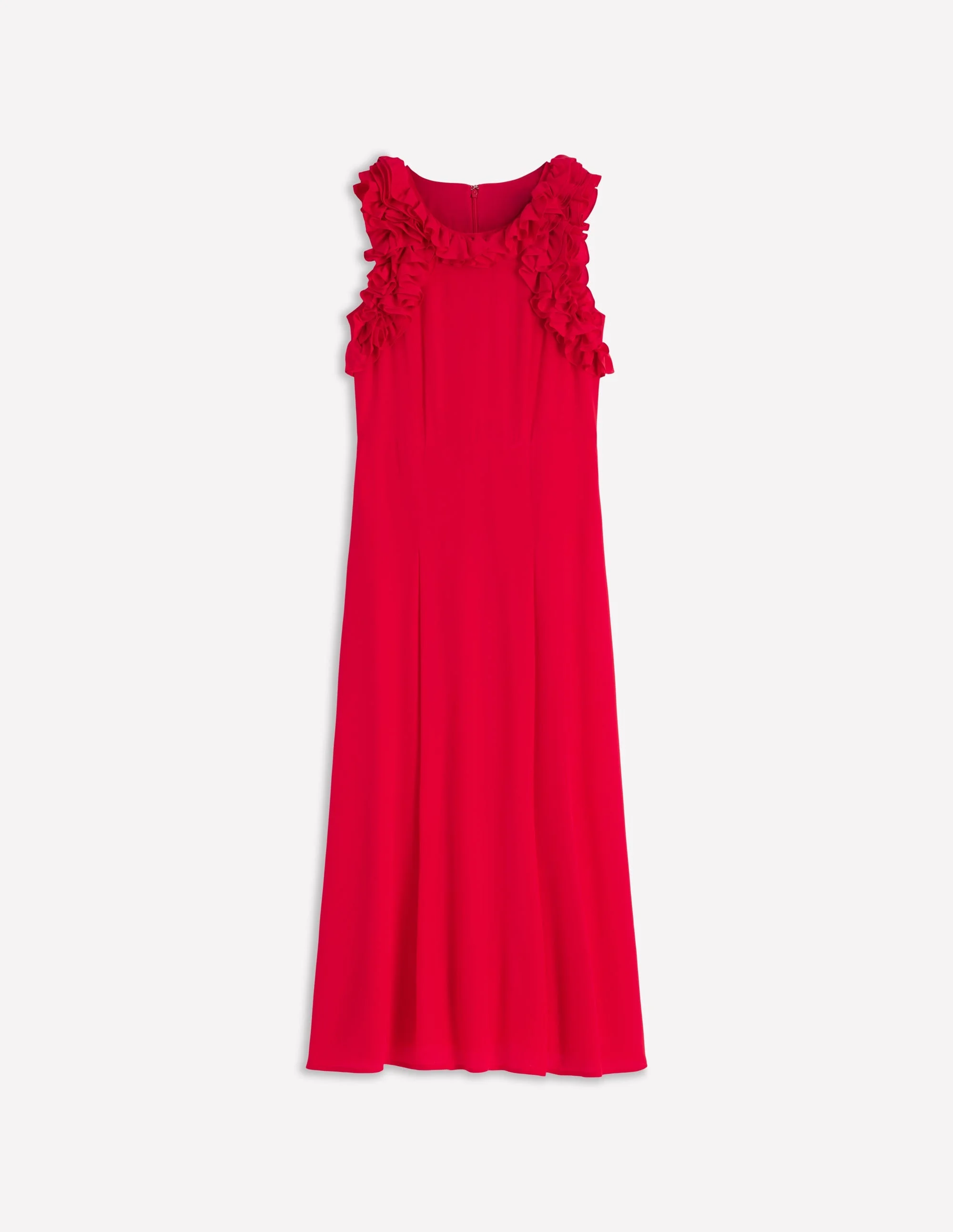 Ruffle Silk Midi Dress-Red - 1