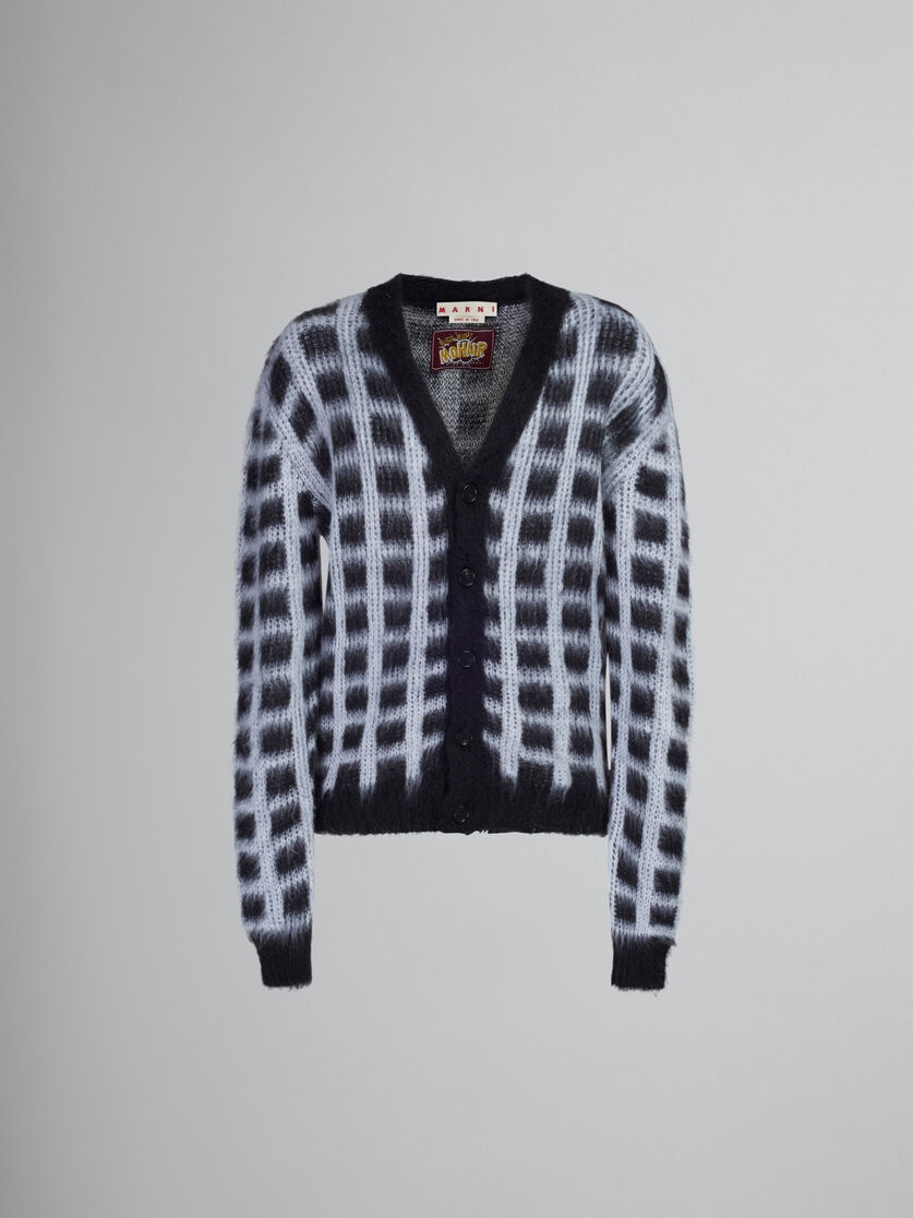 BLACK CHECKED MOHAIR CARDIGAN - 1
