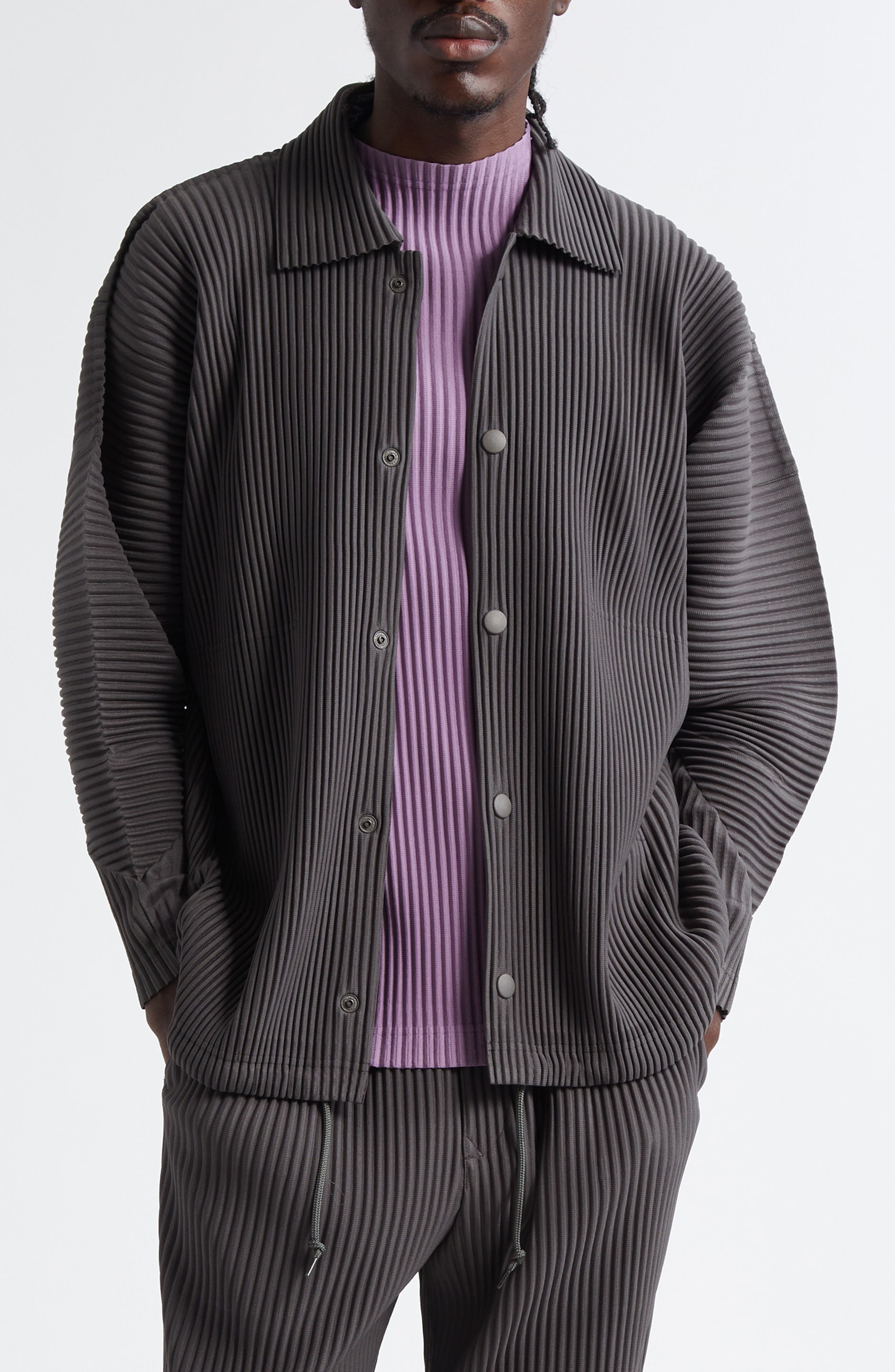 Homme Plissé Issey Miyake Monthly Colors March Pleated Shirt Jacket in Charcoal Gray at Nordstrom - 1
