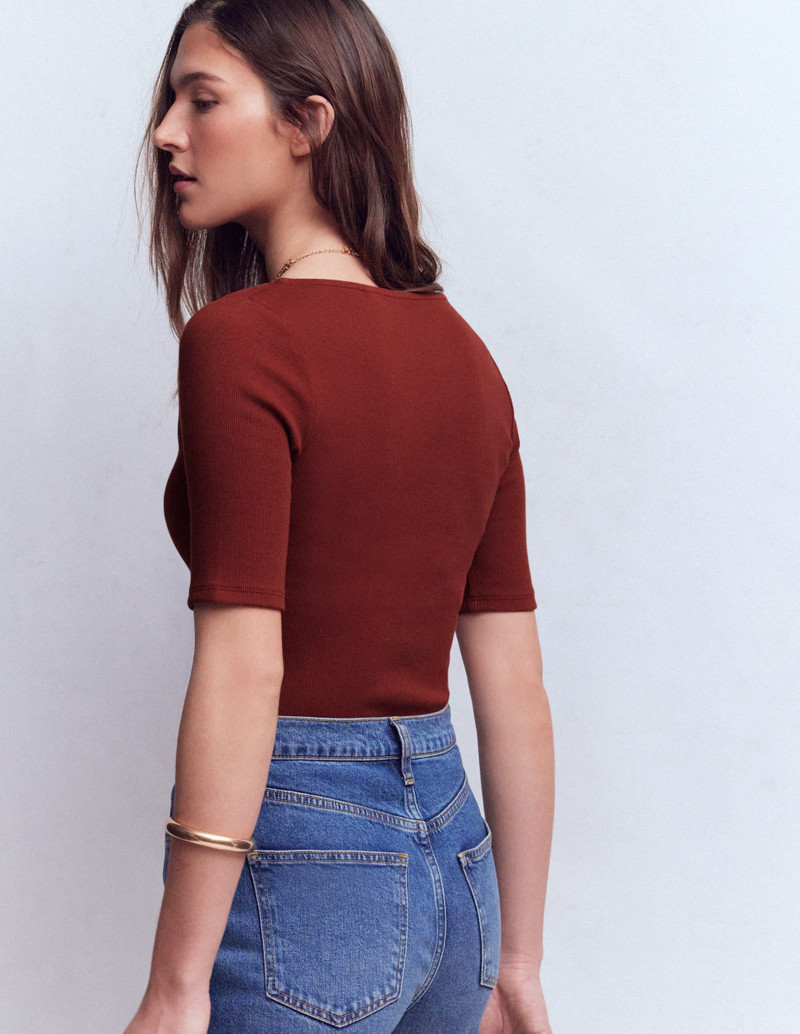 Short Sleeve Rib Henley-Roasted Brown 4