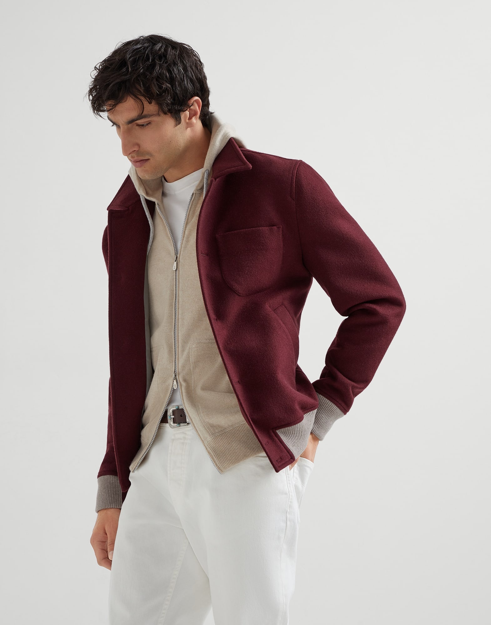 Cashmere sweatshirt-style cardigan with hood - 4
