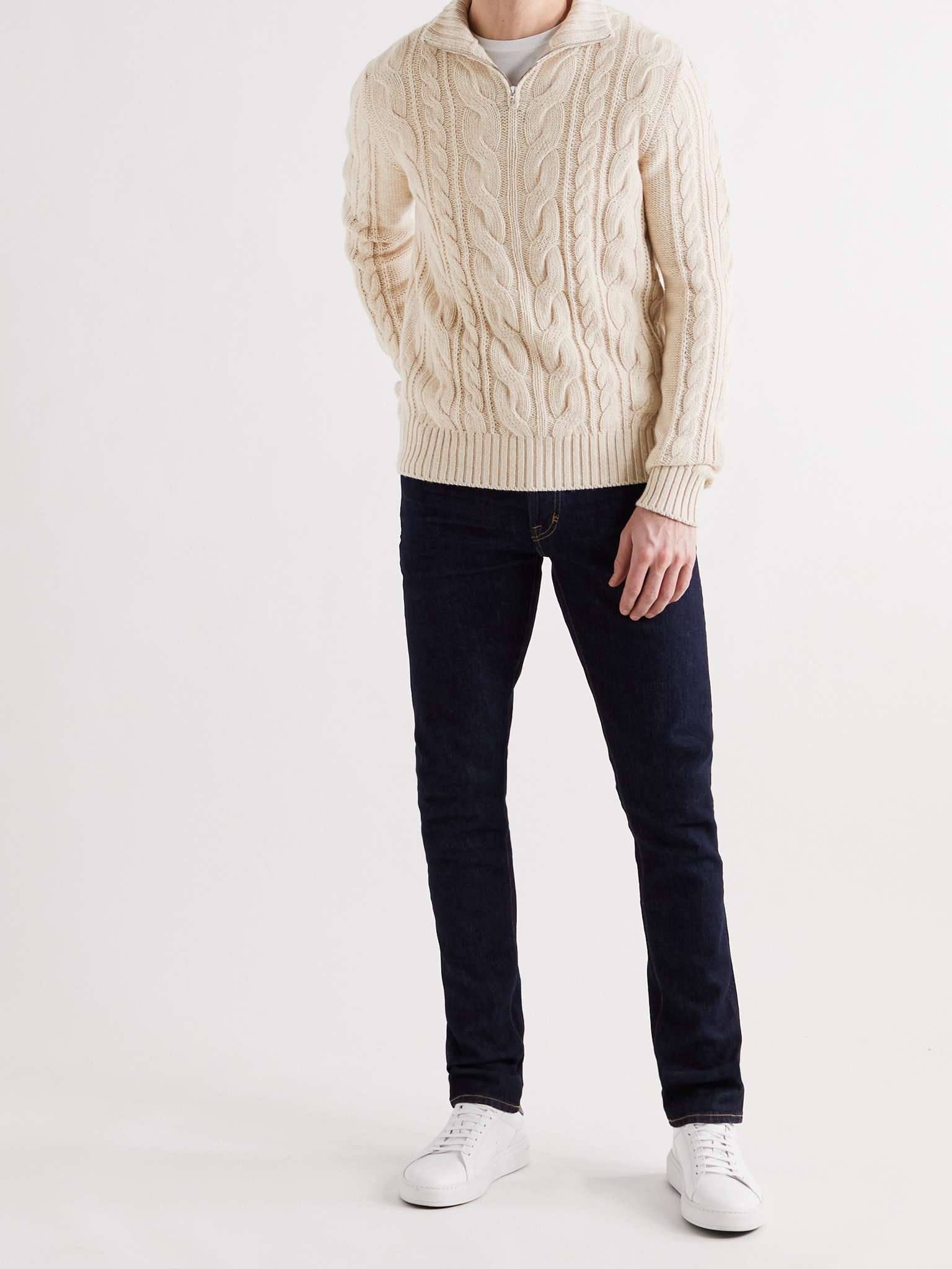 Cable-Knit Baby Cashmere Half-Zip Sweater - 2