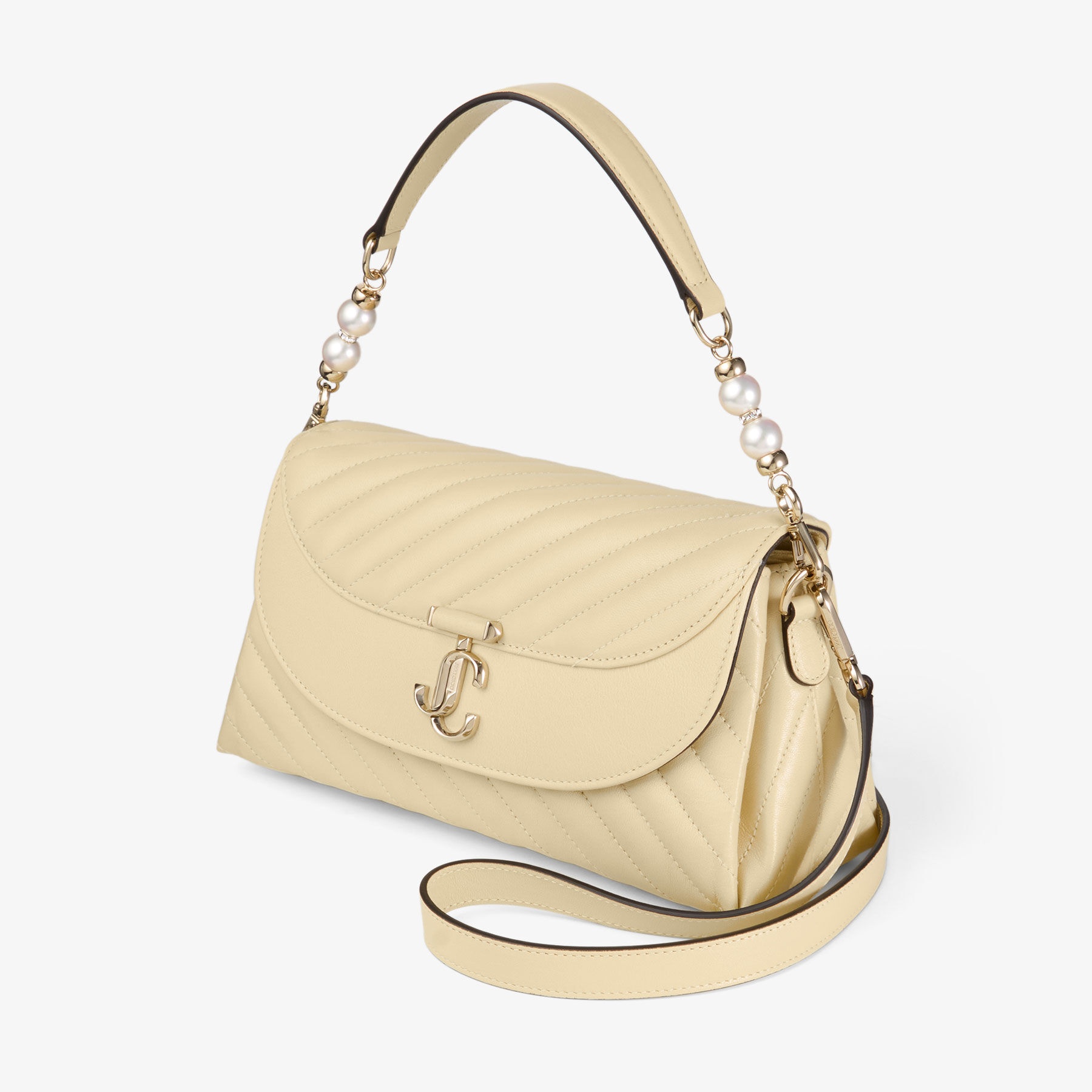 Avenue Curve Top Handle
Buttermilk Quilted Biker Leather Shoulder Bag with Pearl Detail - 3