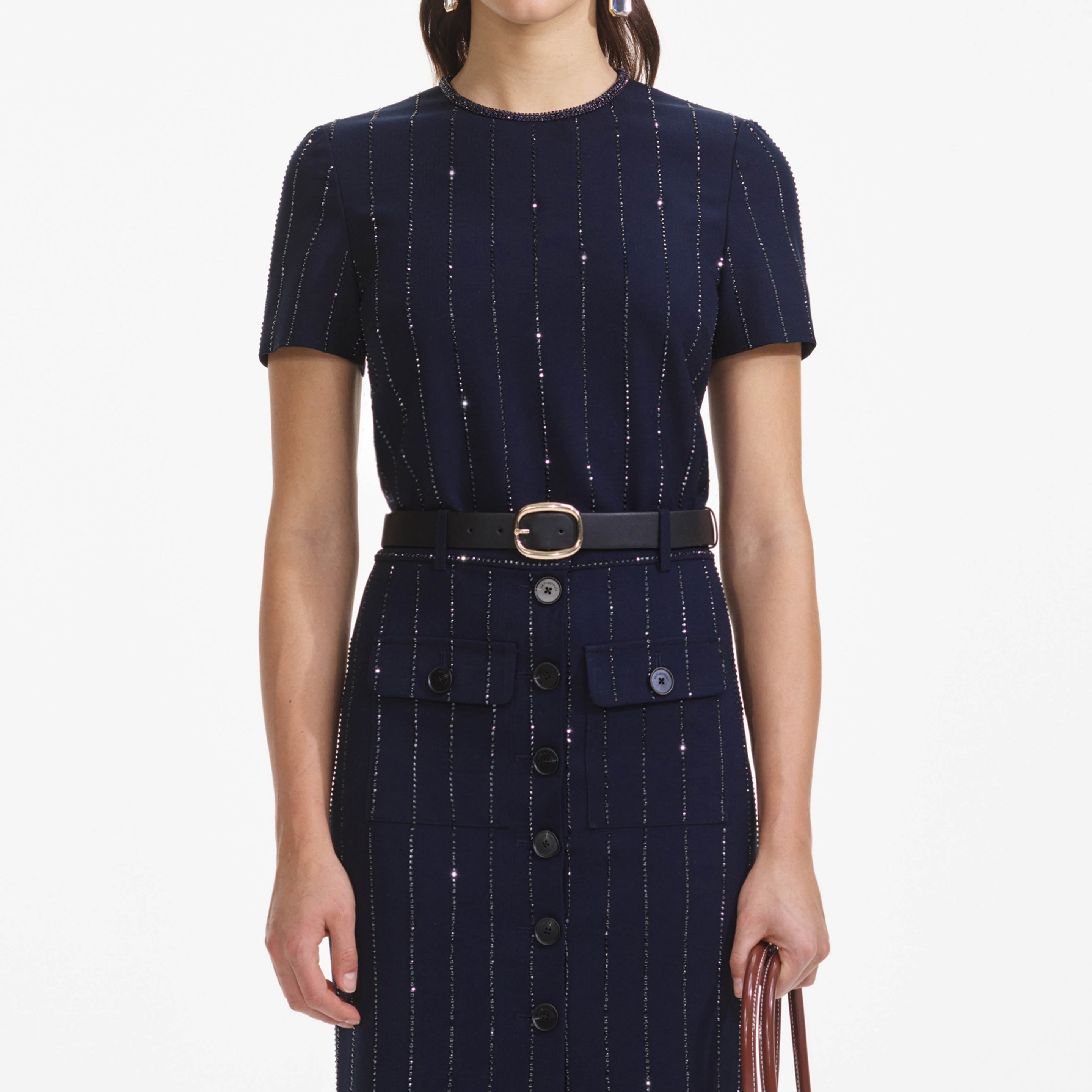 ワンピース SELF PORTRAIT Women Mid Skirts SS25092M NAVY Blue Navy Midi Knit Skirt – self-portrait-US