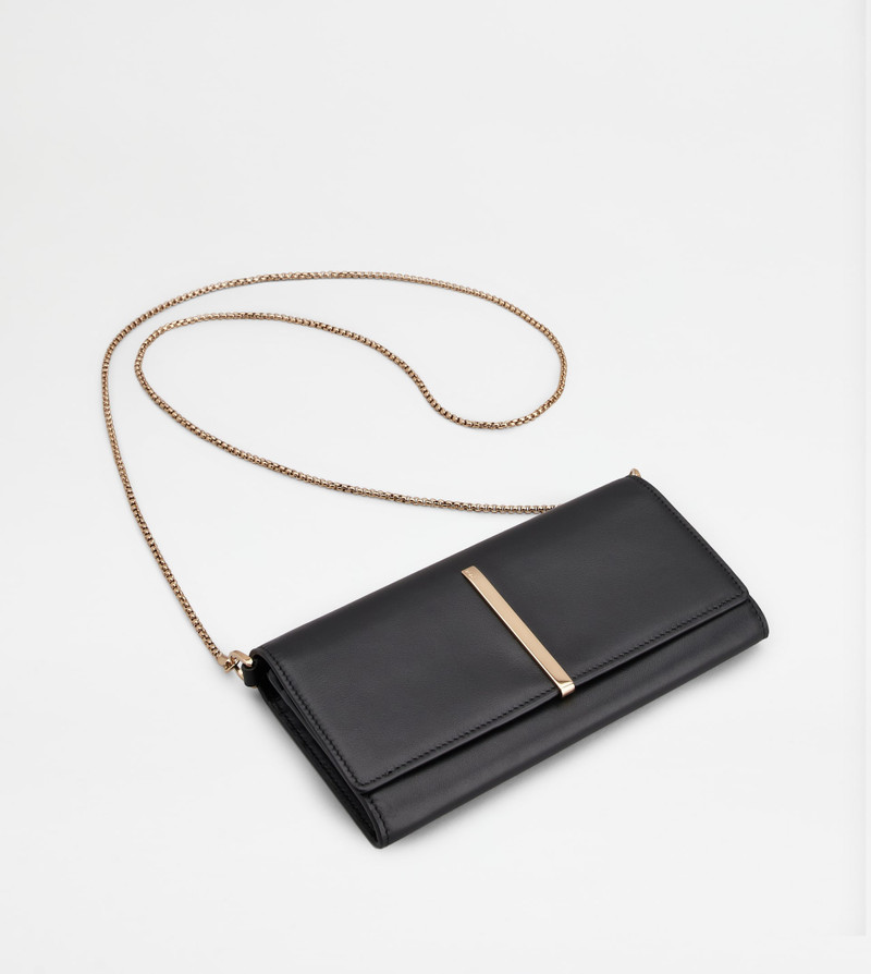 WALLET IN LEATHER WITH SHOULDER STRAP - BLACK 4