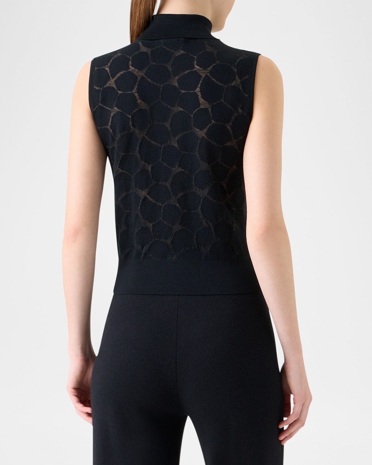 Broken Stone Jacquard Knit Sleeveless Turtleneck Sweater - 3