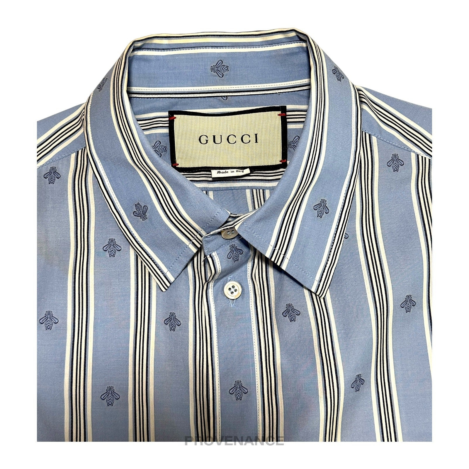 Gucci Fil Coupe Shirt - Blue Bee Stripe 38 15 - 5