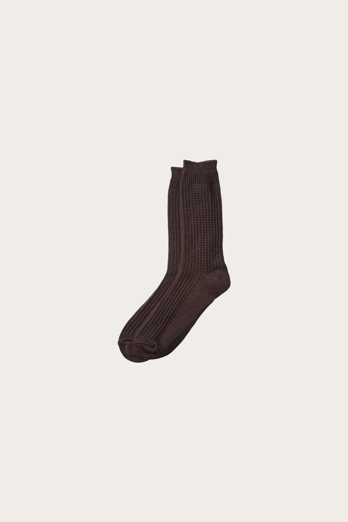 Cotton Waffle Crew Socks - Dark Brown - 1