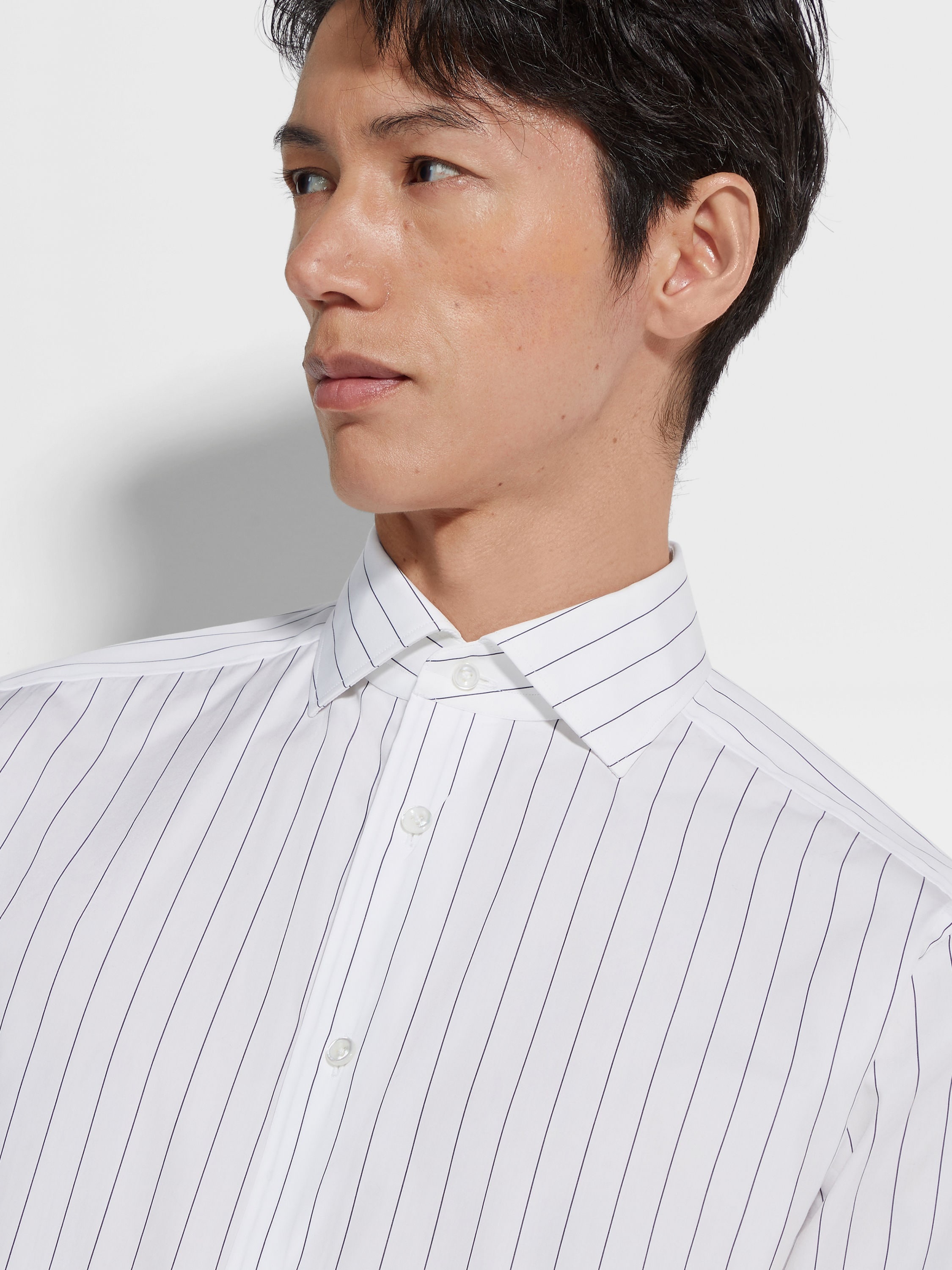 WHITE AND NAVY BLUE MACRO-STRIPED CENTOVENTIMILA COTTON SHIRT - 3