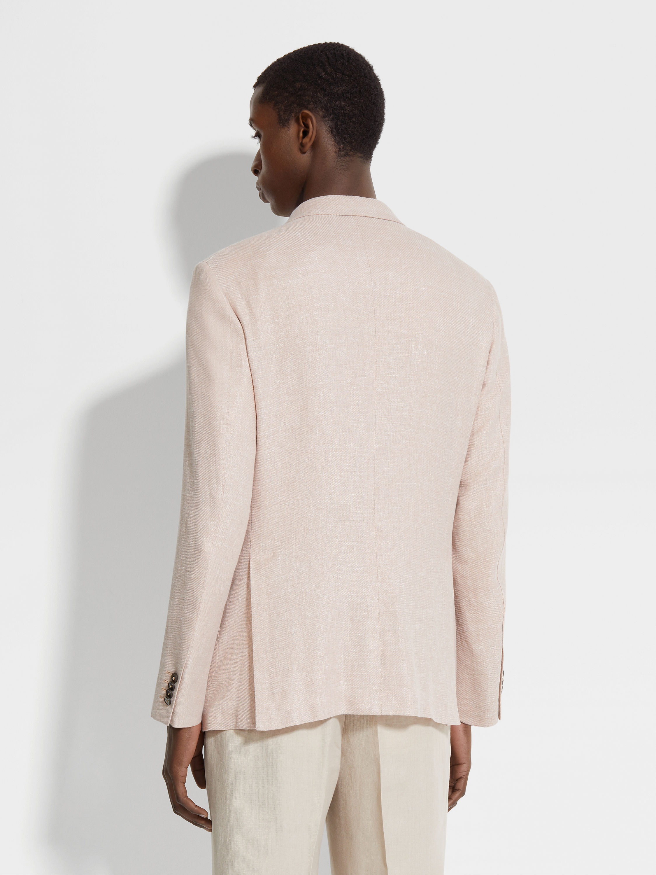 DUST PINK CROSSOVER LINEN WOOL AND SILK BLEND JACKET - 5