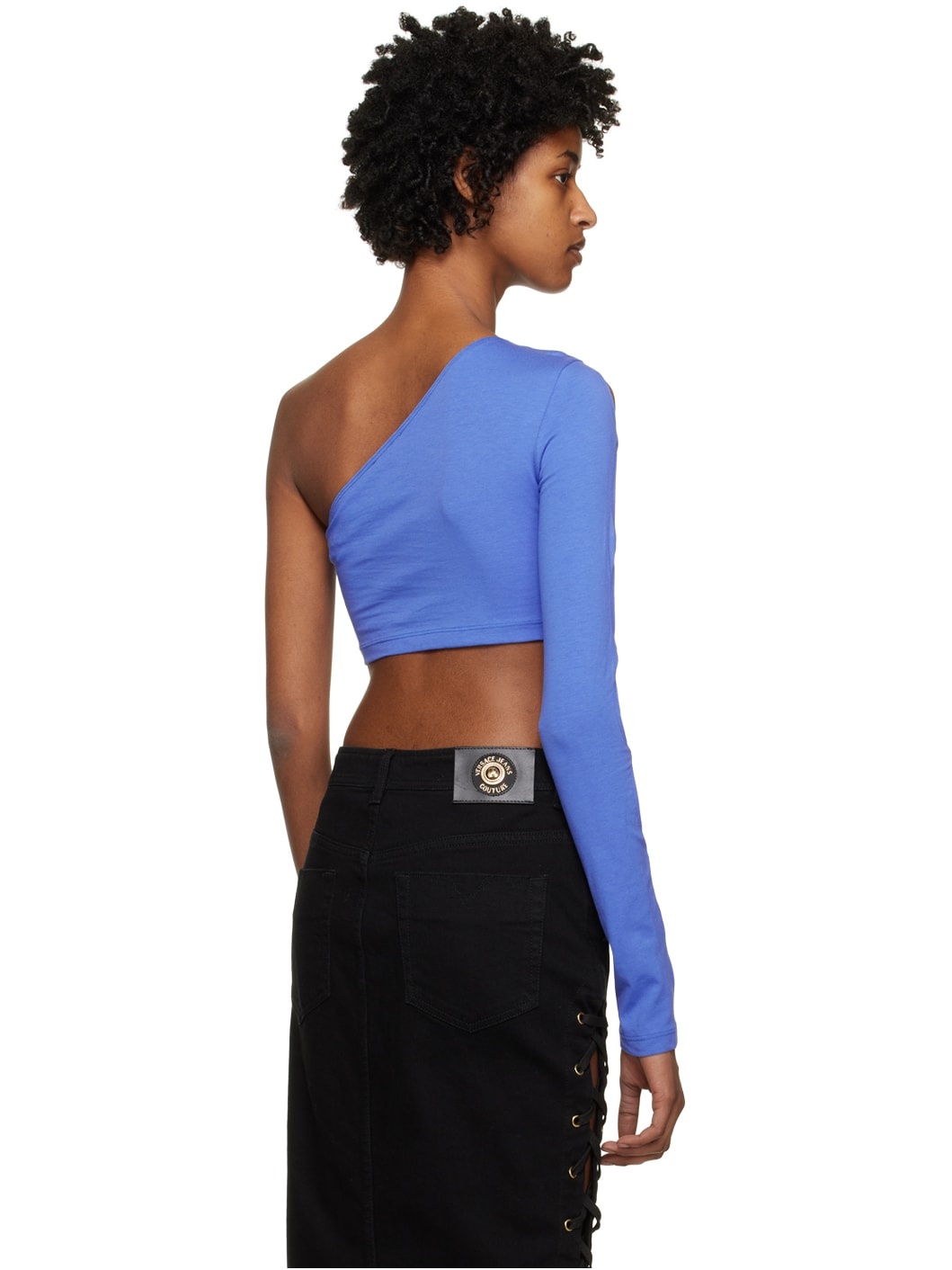 Blue Single-Shoulder Long Sleeve T-Shirt - 3