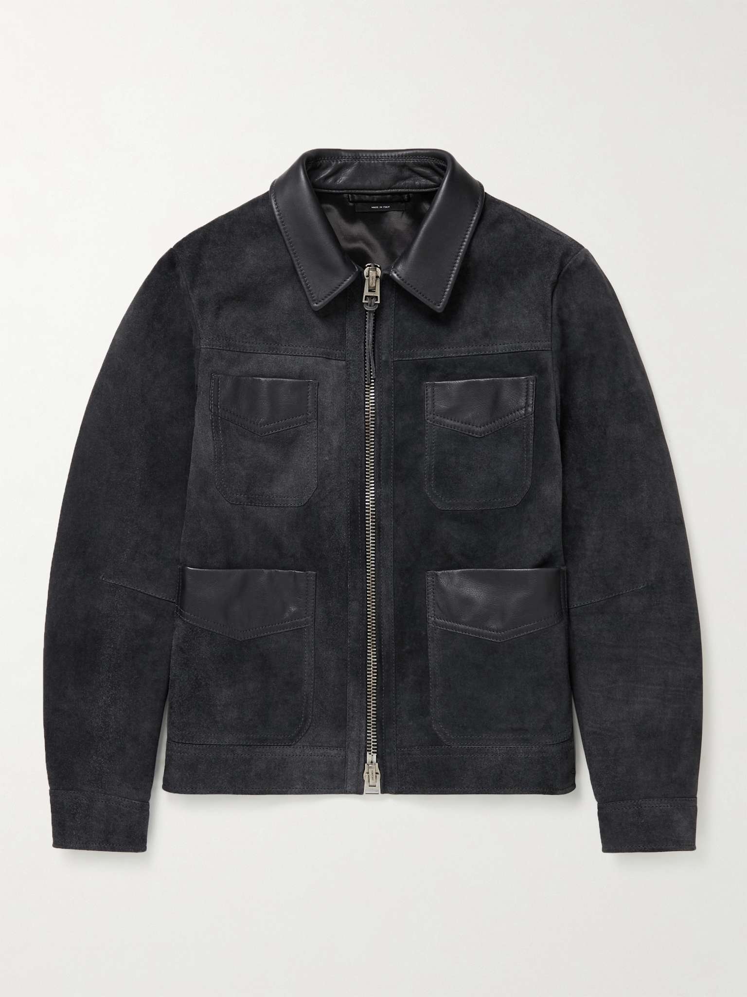 Slim-Fit Leather-Trimmed Suede Field Jacket - 1