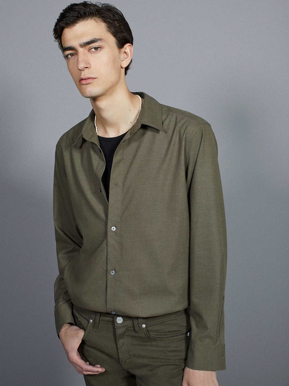 Brushed Flannel Shirt in Dark Olive - 2