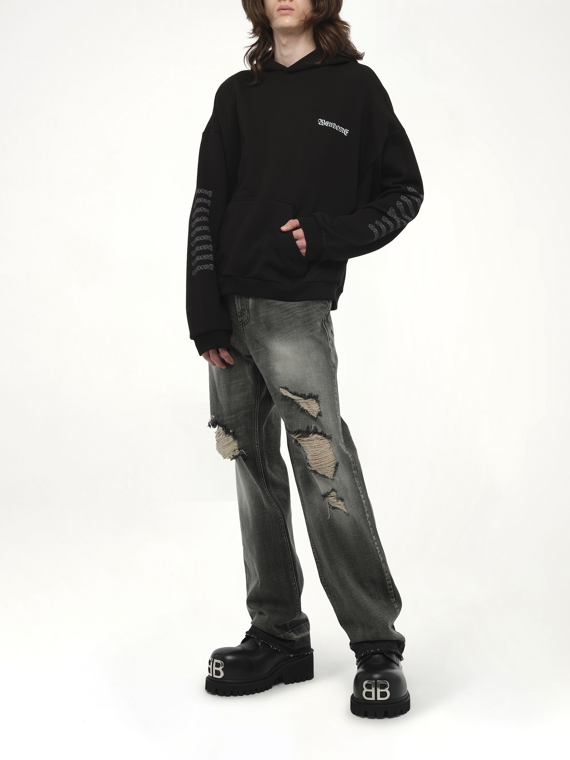 Punk Teddy Hoodie in Black - 4