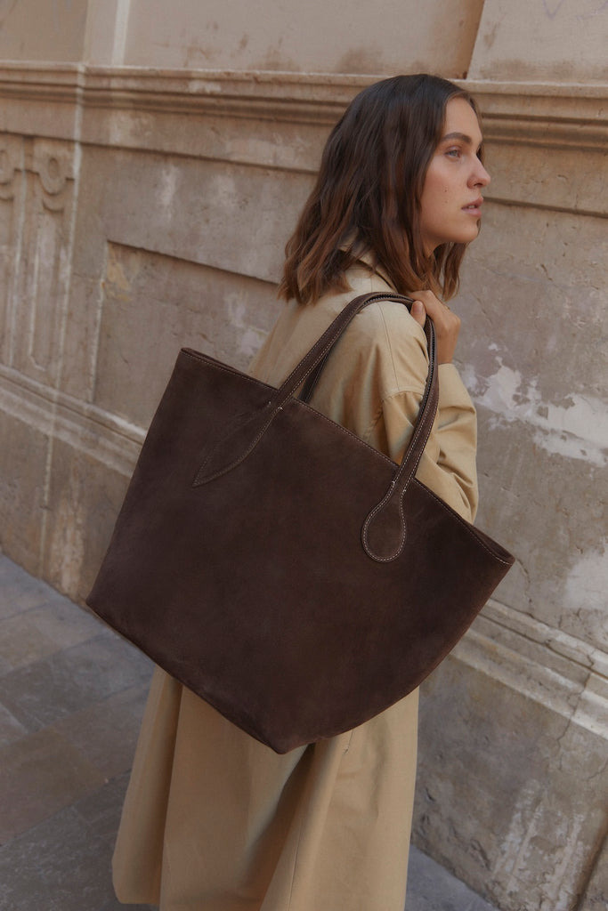 SPROUT TOTE DARK BROWN SUEDE - 2