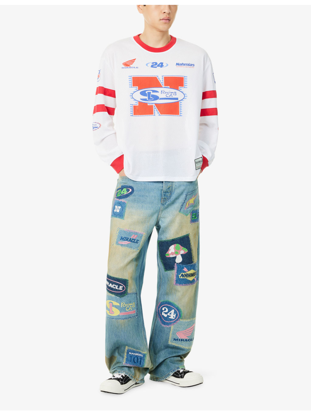Racing Graphic-Print Long-Sleeve Mesh Top - 2