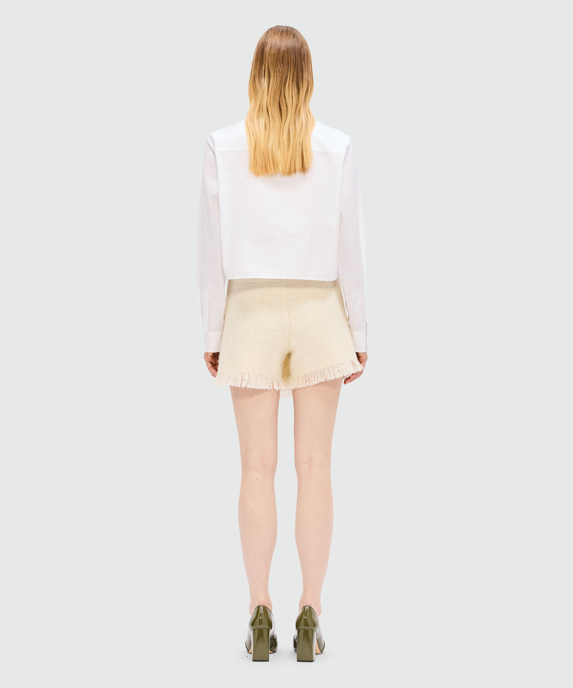 Cream bouclé shorts with micro sequins - 3