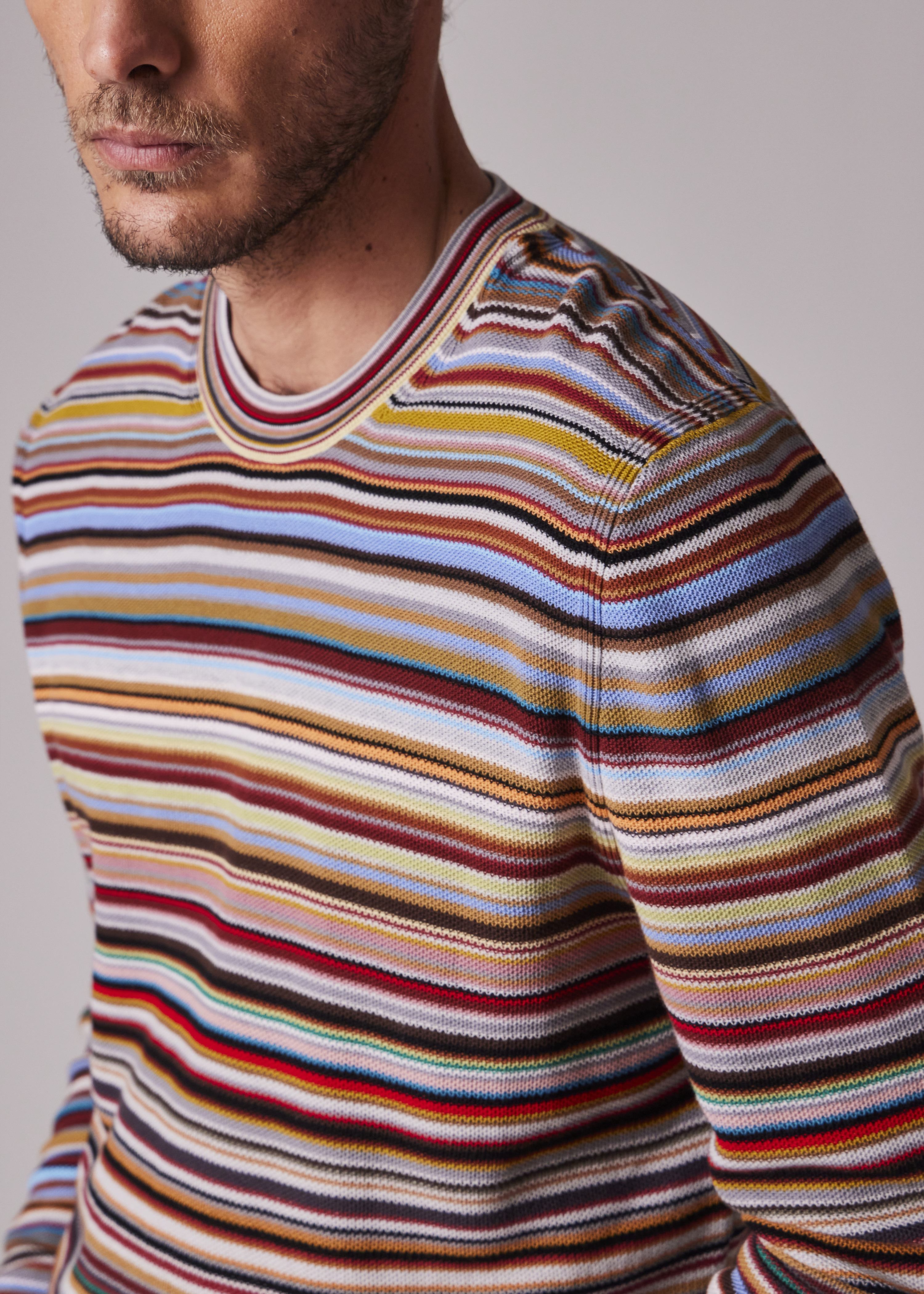 Cotton 'Signature Stripe' Crew Neck Knitted Sweater - 5