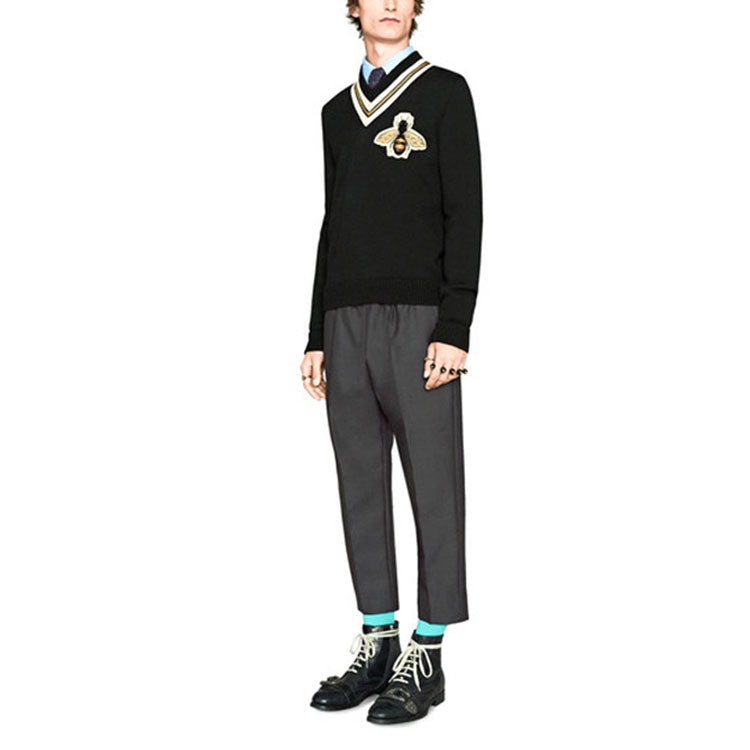 Gucci Embroidered V neck White Unisex Black 452796-X5H38-1082 - 2