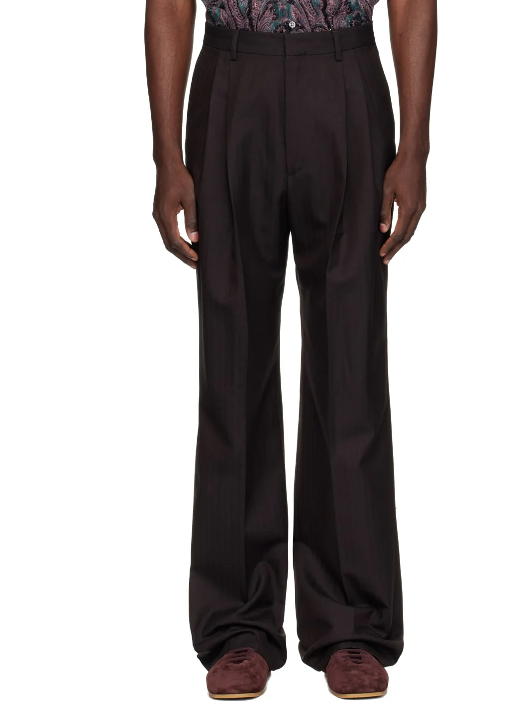 Brown Straight-Leg Wool Trousers - 1