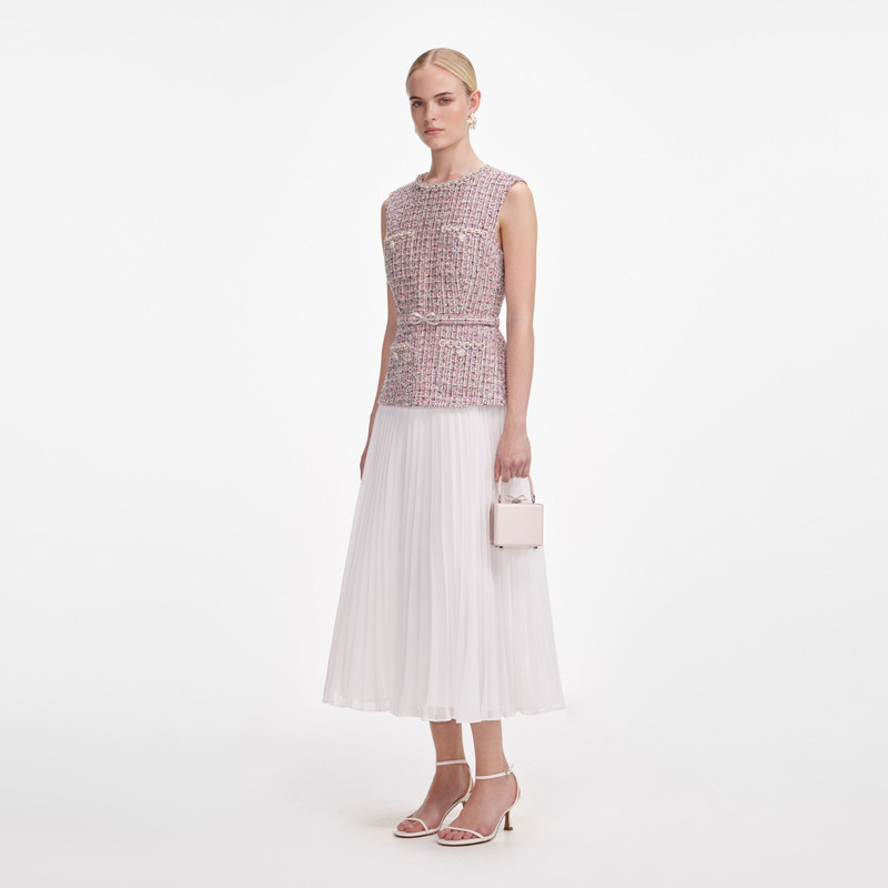 Pink Boucle Chiffon Midi Dress 2