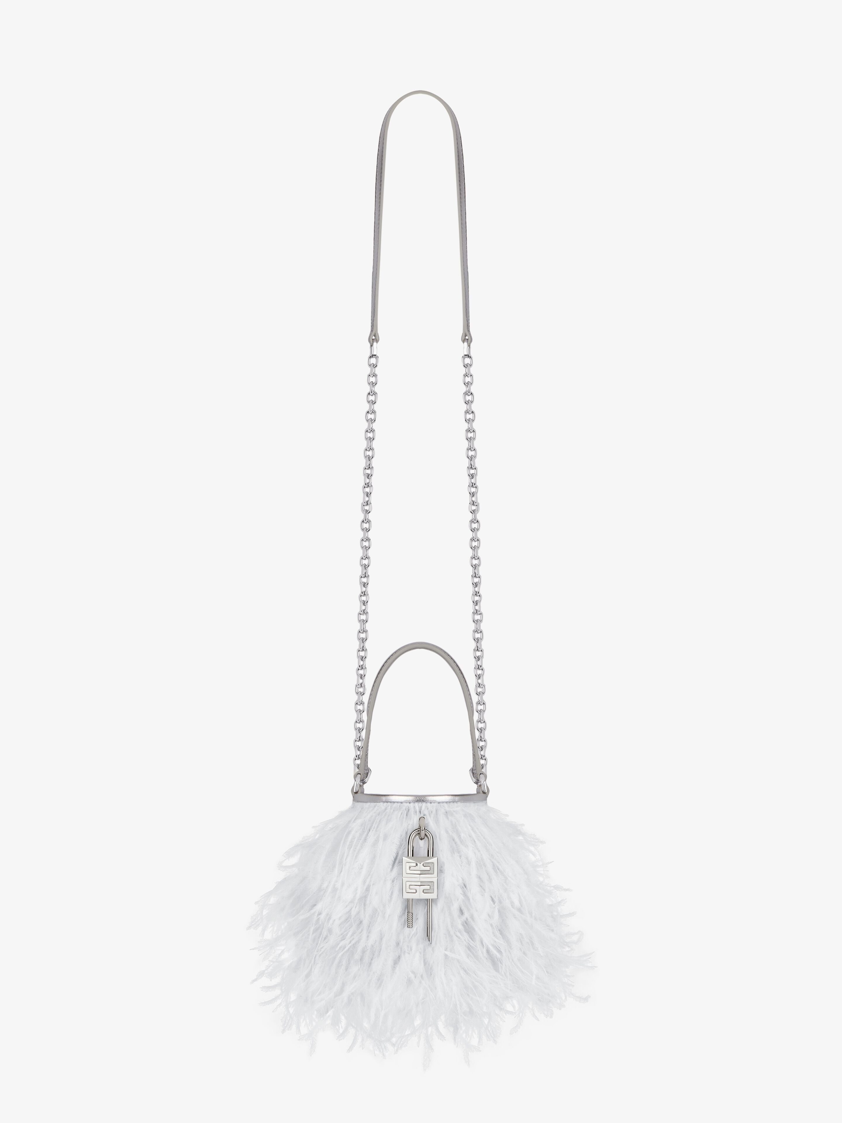 MICRO SHARK LOCK BUCKET BAG IN SATIN WITH FEATHERS - 3