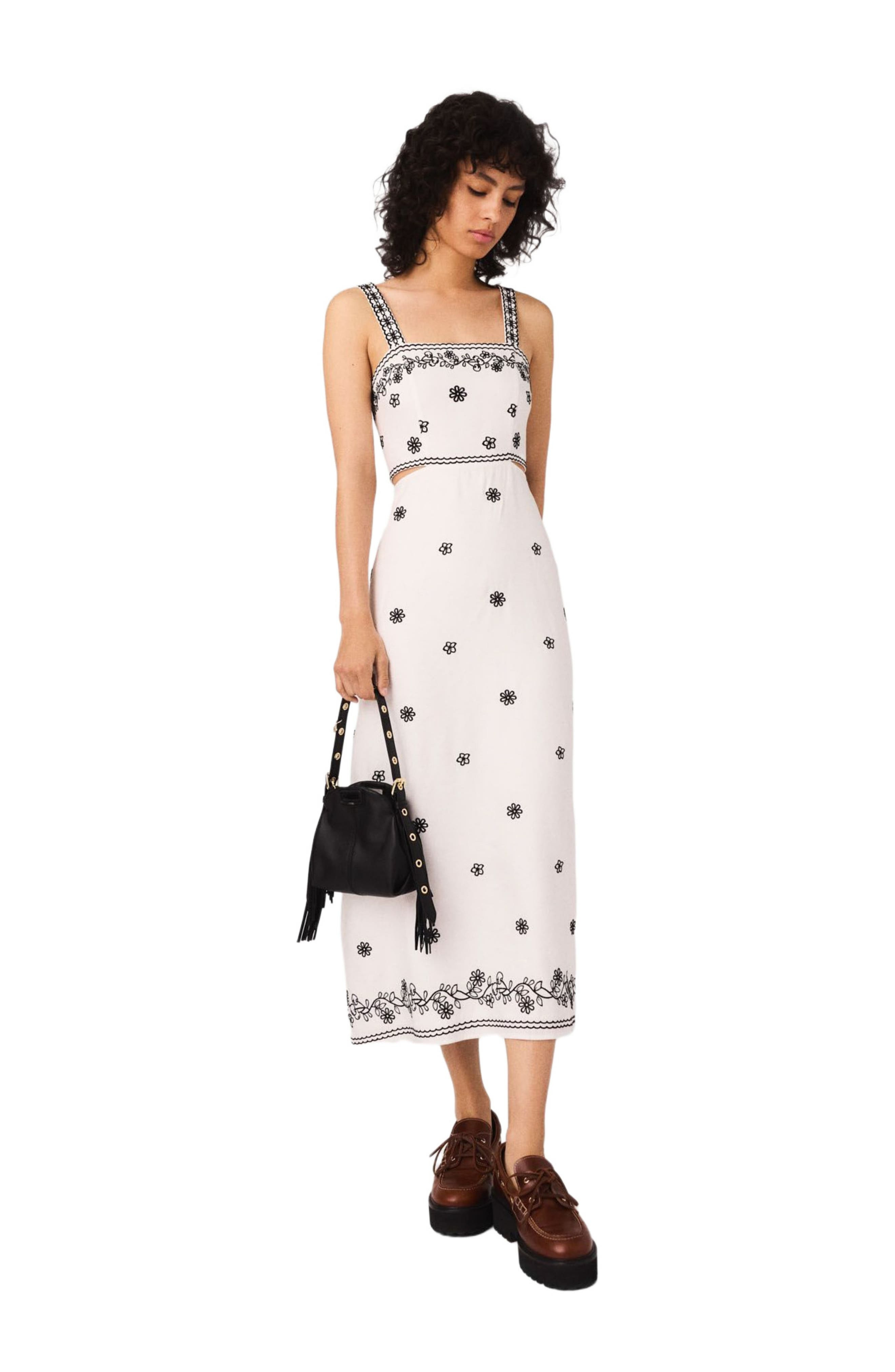 maje Embroidered cut-out maxi dress in Ecru /Black at Nordstrom - 4
