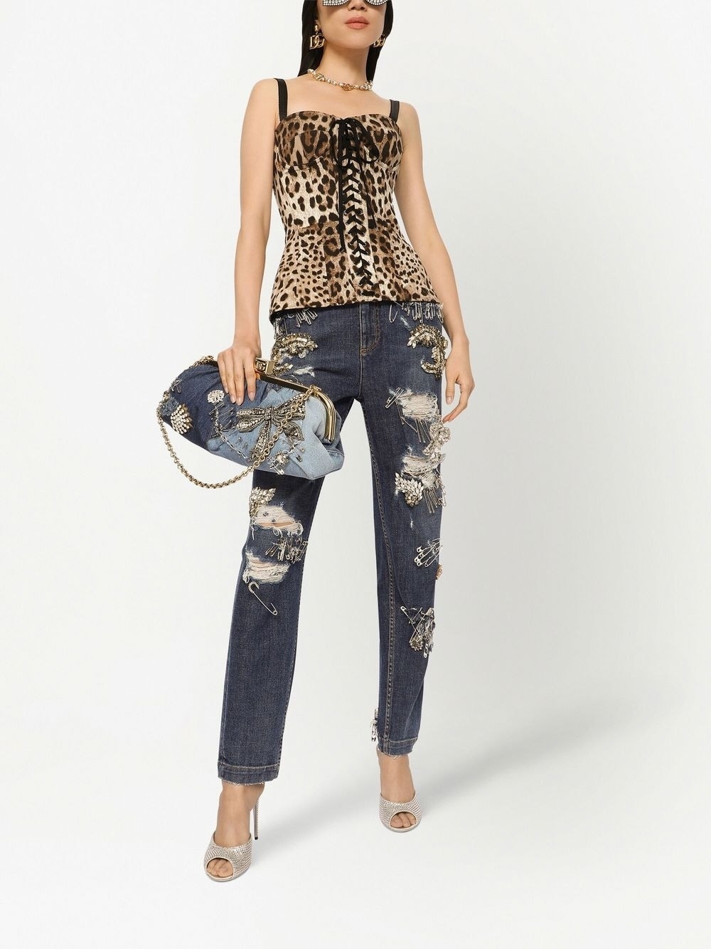 leopard-print lace-up corset - 2