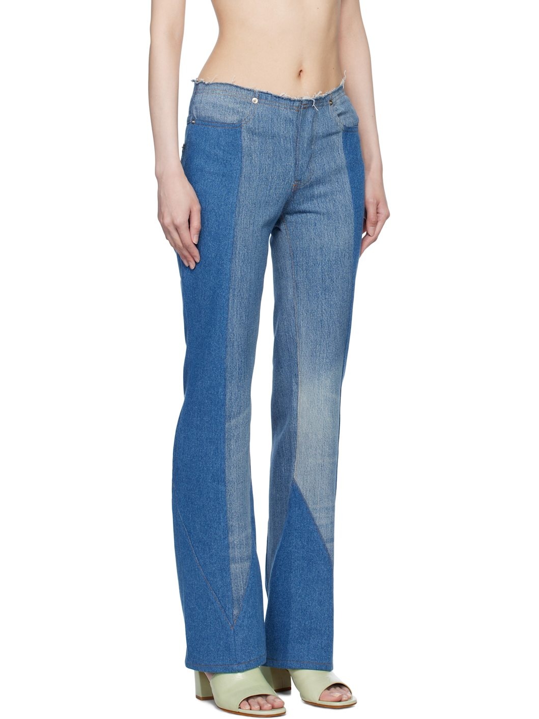 Blue Reconstituted Boot Cut Jeans - 2