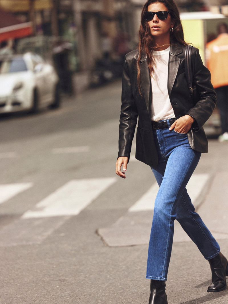 FRAME The Femme Leather Blazer in Black outlook