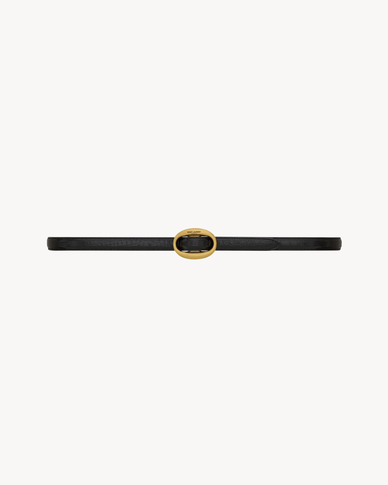 OVAL BUCKLE THIN BELT BELT IN CROCODILE-EMBOSSED LEATHER 1