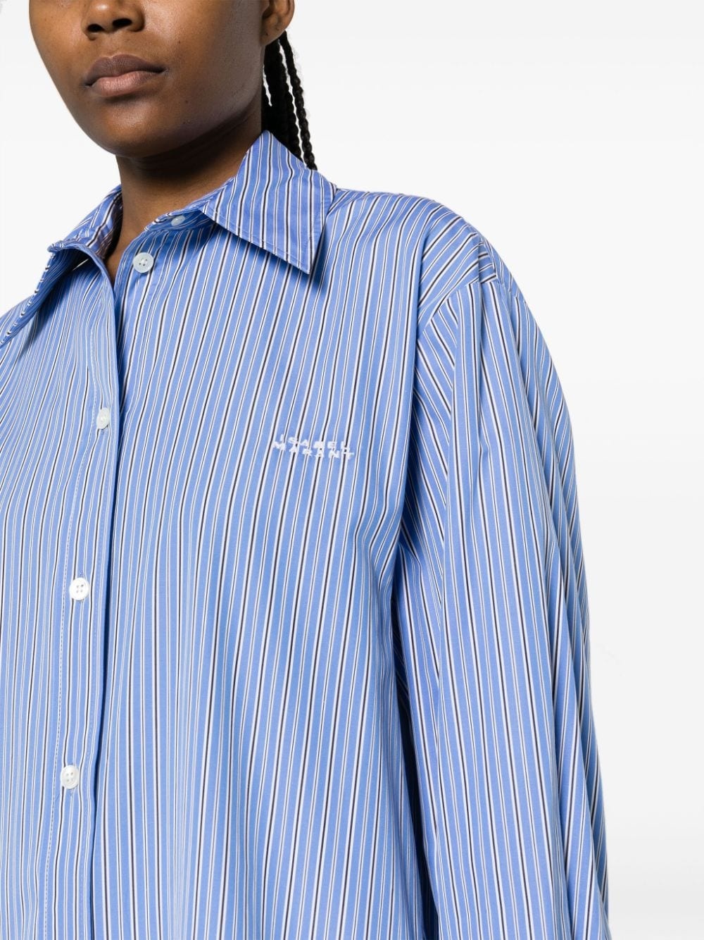 logo-embroidered striped shirt - 5