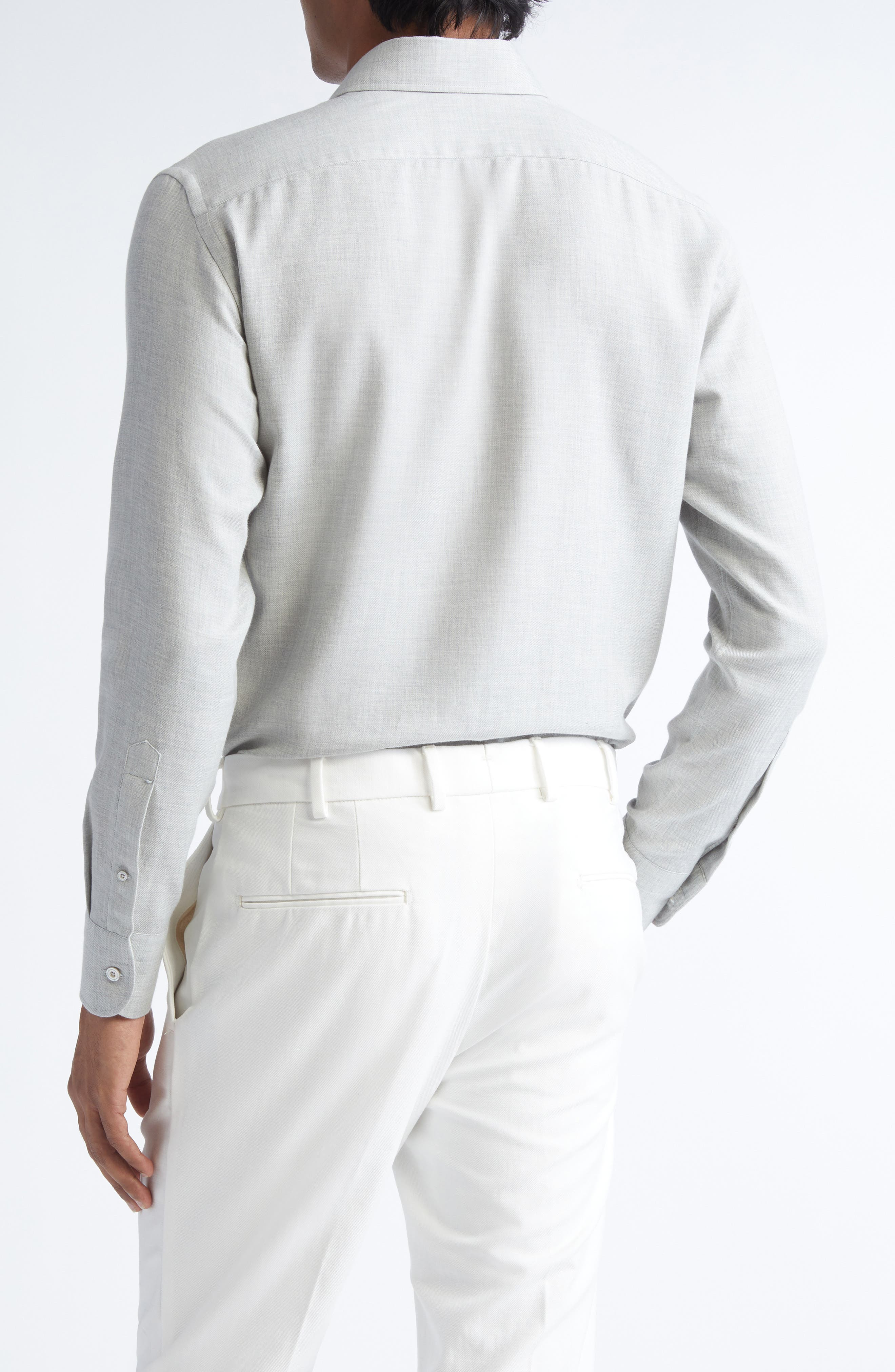 TOM FORD Cotton & Cashmere Mélange Twill Button-Up Shirt in Ig100 Grey at Nordstrom - 2