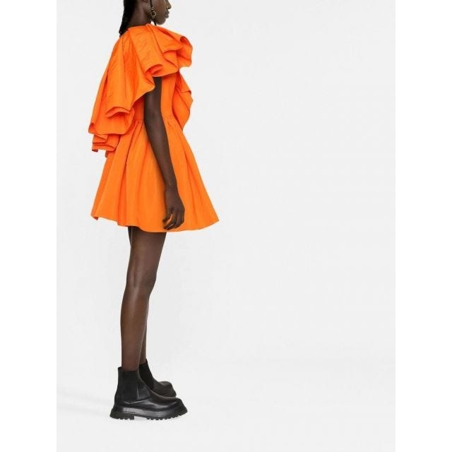 Short orange dress with ruffles and flounces - 3