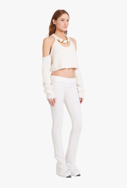 Cropped white knit sweater - 7