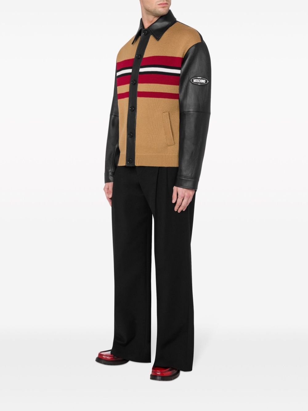 knitted-panel leather jacket - 2