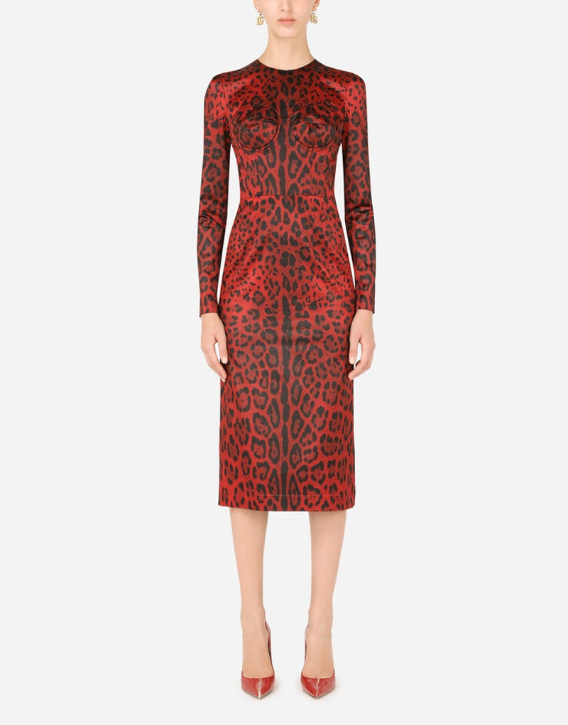 Calf-length bustier dress with leopard print 1