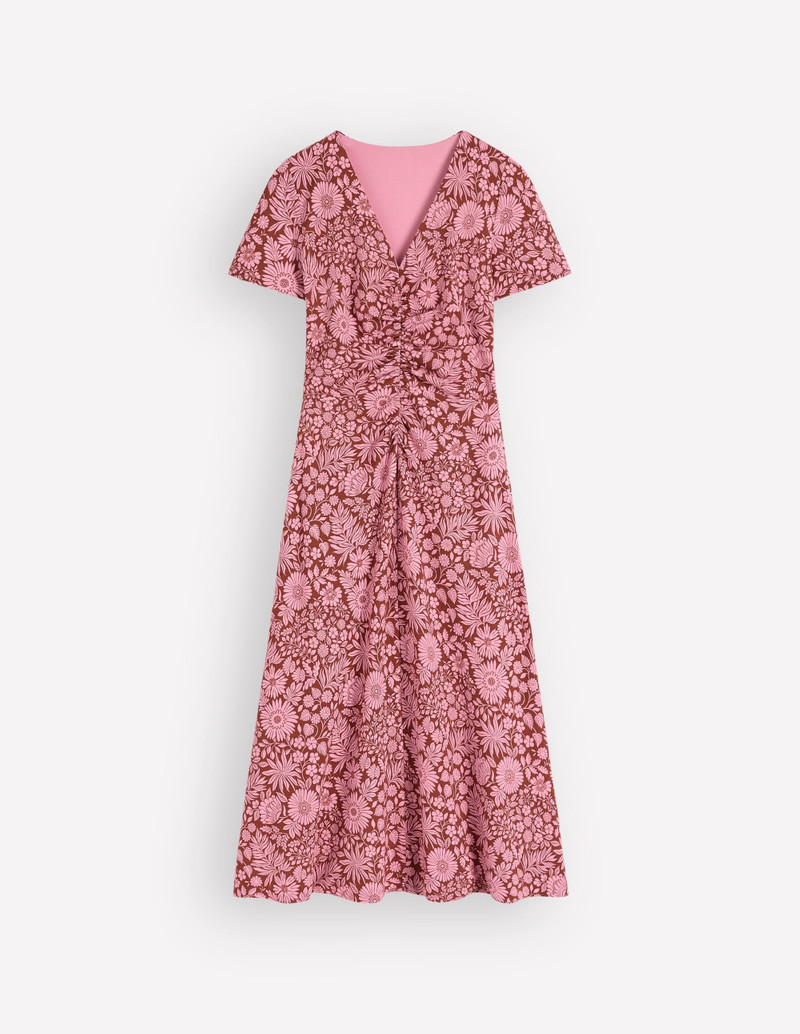 Una Ruched Front Ponte Dress-Russet, Flowerbed Bloom 1
