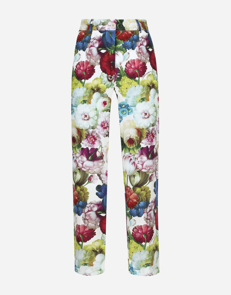 Cotton pants with nocturnal flower print 1