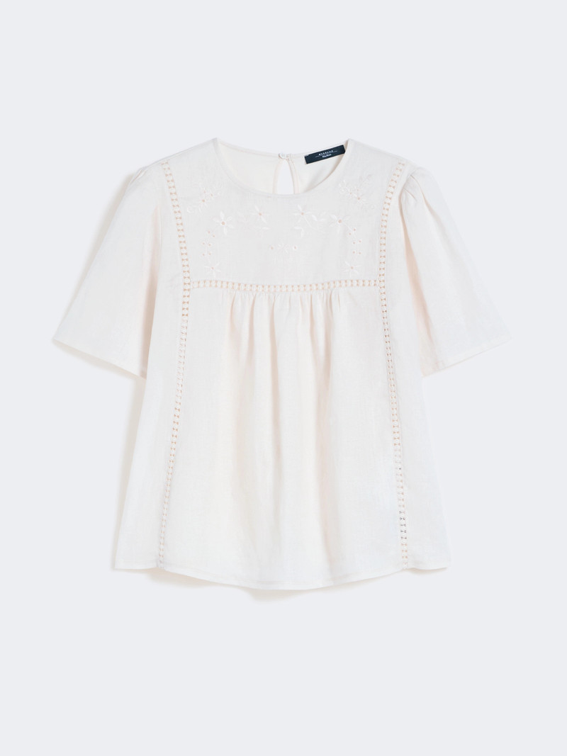 BACINO Linen canvas and stretch jersey top - ECRU 1