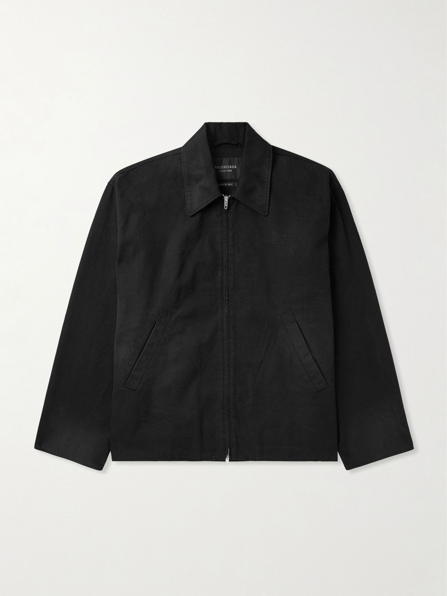 Oversized Logo-Embroidered Cotton-Canvas Zip-Up Jacket Black - 1