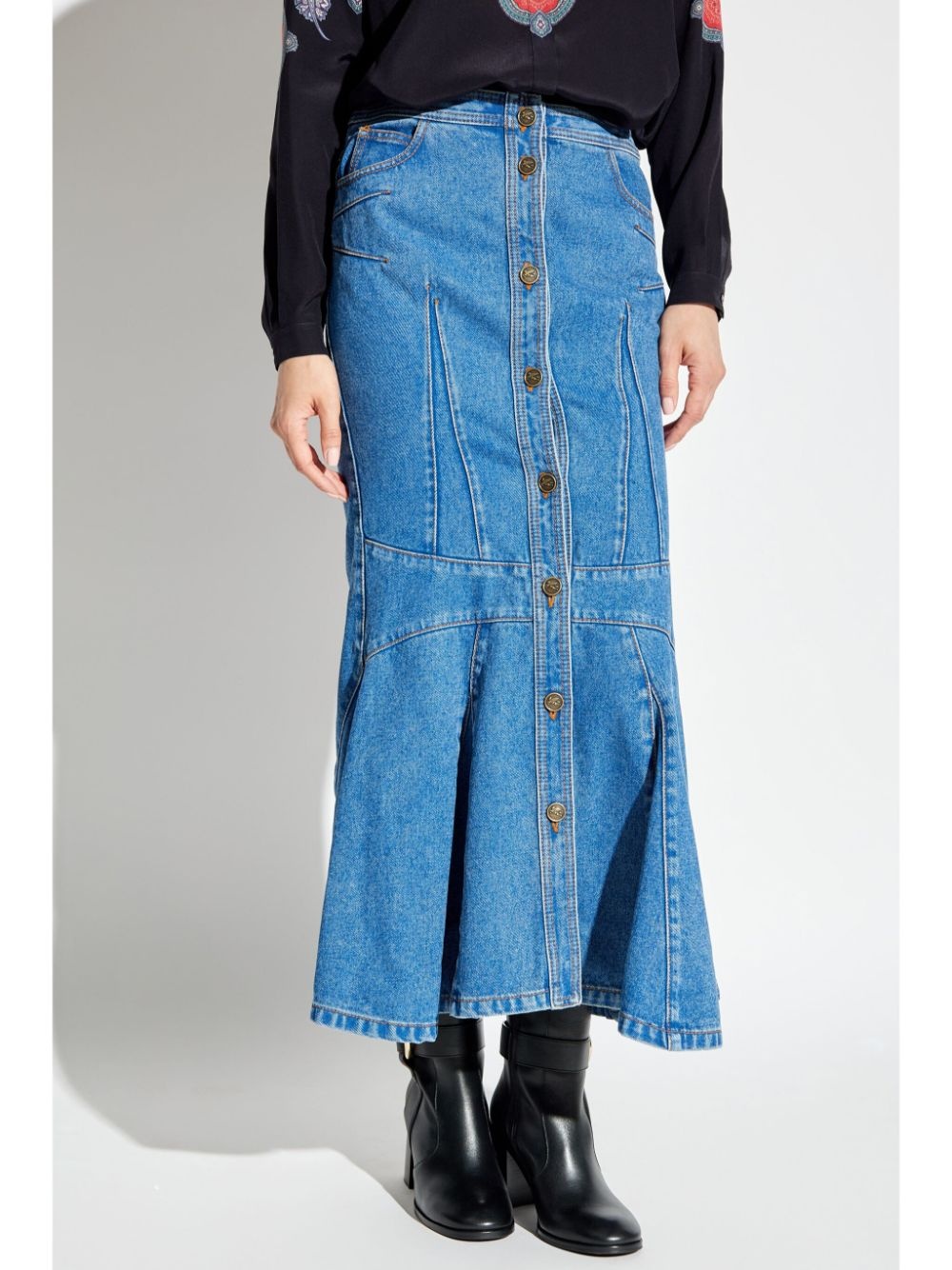 flared-hem panelled denim maxi skirt - 3