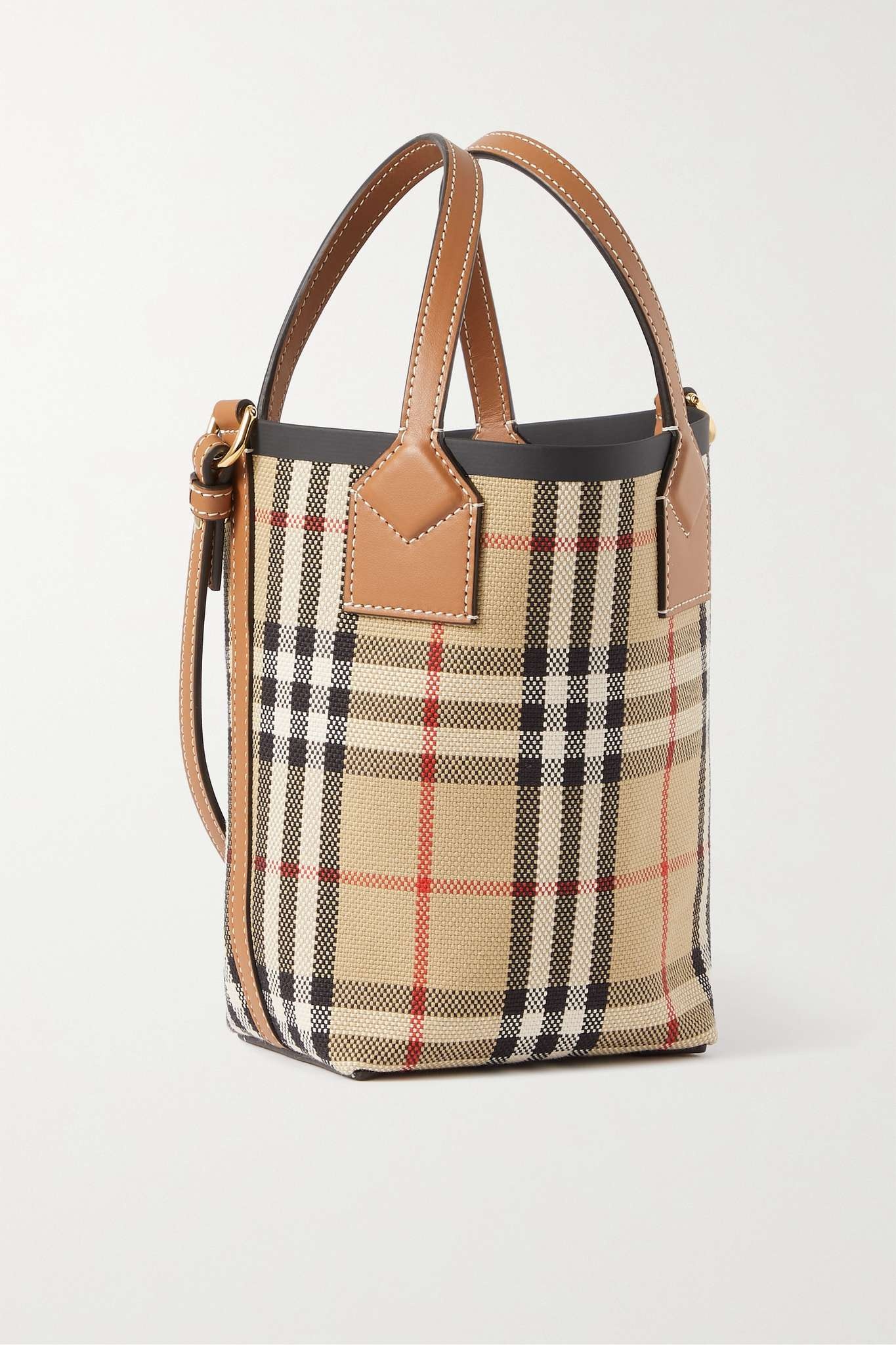 Leather-trimmed checked canvas tote - 3